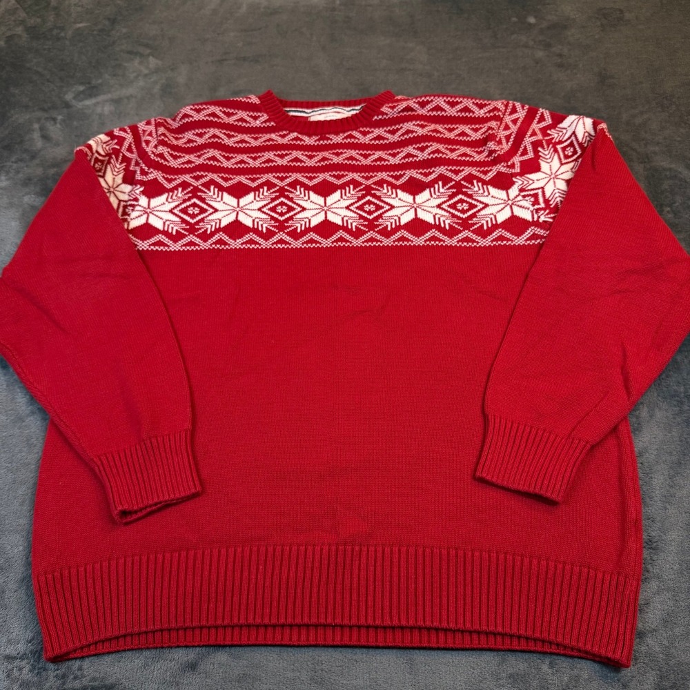 Weatherproof Vintage Sweater Mens Extra Large Red Fair Isle Snowflake Cotton